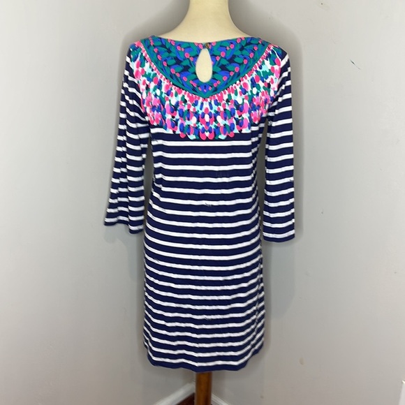 Lilly Pulitzer Bay Dress in Bright Navy Island Medallion Stripe Size Medium - Picture 4 of 11